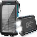 Solar-Charger-Power-Bank-49800mAh Portable Solar Phone Charger with LED Flashlight/15W Fast Charge USB C Waterproof External Backup Battery Pack for All Cell Phones & Electronic Devices (Blue), 1 Piece