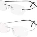 Viseng Set of 2 Rimless reading glasses titanium metal ultra light Readers of Men Women (2 Pairs:black & Silver)