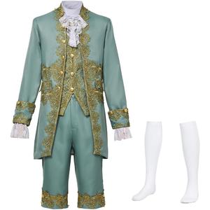 CAMDOM Mens Victorian Costume Suit Medieval Rococo Court Style Prince Cosplay Outfit Set Cosplay Fancy Dress (Medium, Green)
