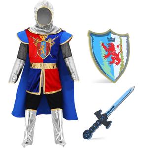 G.C Kids Knight Costume Toddler Boy Dress Up Clothes Medieval Costumes with Cape Toys Accessories Halloween Cosplay Gifts (130 (7-8 Years))