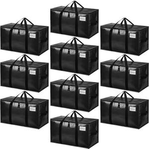 BAGAIL Heavy Duty Moving Bags with Strong Handle, Extra Large Moving Boxes, Storage Tote for Clothes, College Moving Supplies(Black, 10 Pack)