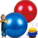 2 Pack 33.5" 85CM Big Knobby Balls Large Sensory Massage Ball with Tactile Spikes for Kids, Indoor Games Outdoor Beach Play,with Pump (Red and Blue)