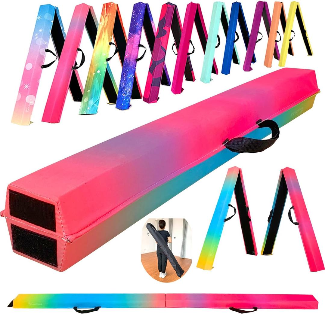 MARFULA 6 FT / 8 FT / 9 FT Folding Gymnastics Beam Foam Balance Floor Beam - Extra Firm - Suede Cover - Anti Slip Bottom with Carry Bag for Kids/Adults Home Use