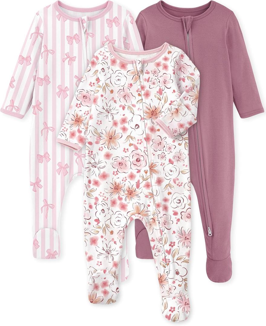 Yoofoss Baby Pajamas 100% Organic Cotton Baby Sleepers for Newborn  3-6 Months Boys Girl Clothes 3pcs Footed PJs