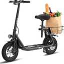 Electric Scooter with Seat ZD06, 800W Peak Motor, 20 Mile Range & 15.5 Mph, Key Start, Foldable EScooter with Carry Basket for Pets & Cargo, ElectricallyPowered Motor Scooters