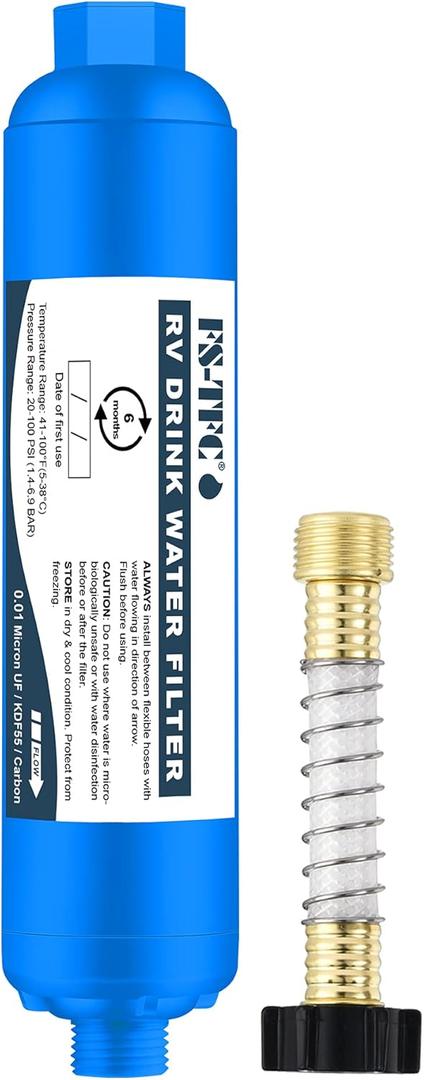 FS-TFC Garden Hose Water Filter 0.01 Micron Drinking Grade Filtration with Flexible Hose Protector Ideal for RV, Gardening, Farming, Pets and Marines, Drinking & Washing Water Filter