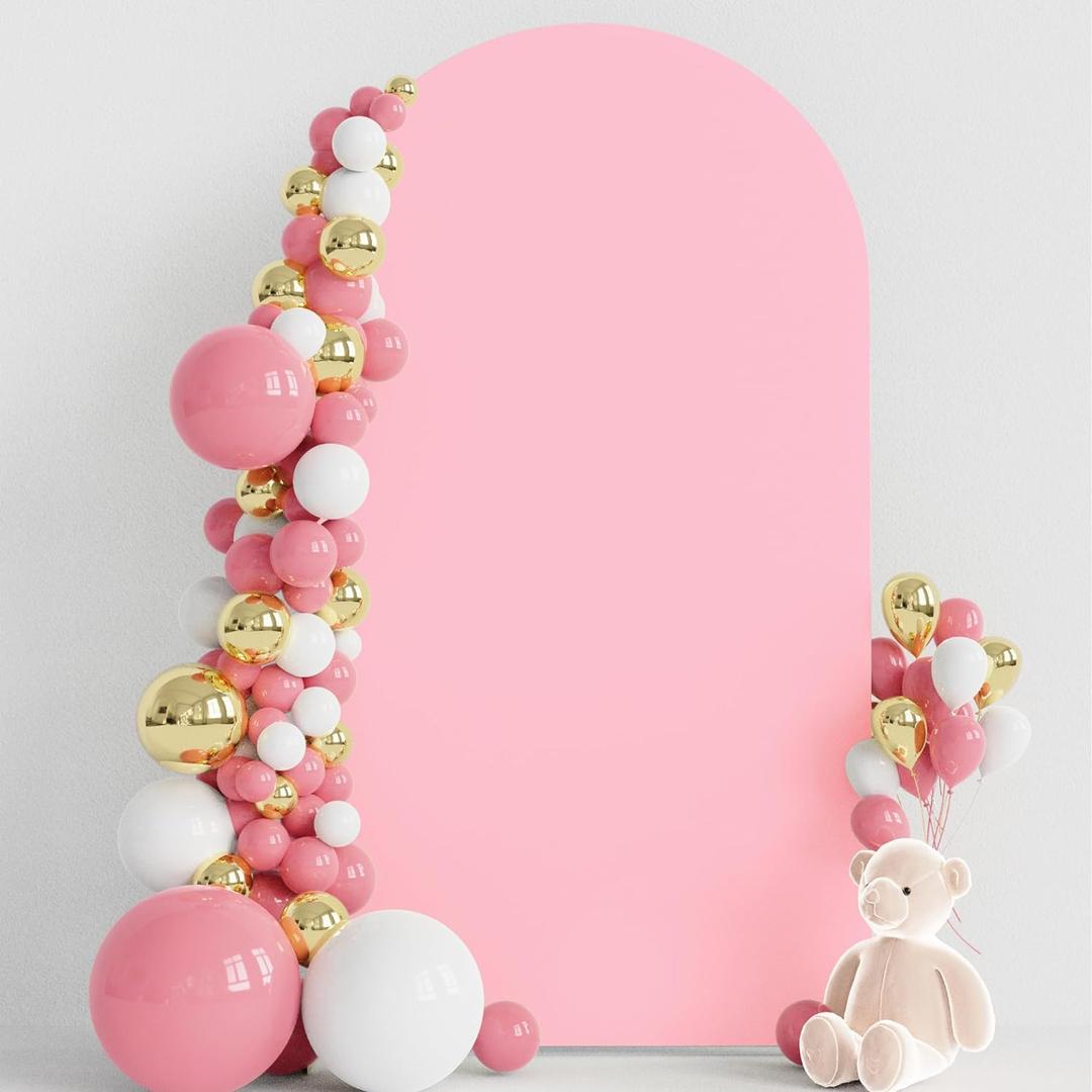 Wokceer 7.2FT Wedding Arch Backdrop Cover Spandex Fitted Pink Arch Covers Round Top Chiara Arches Backdrop Cover for Wedding Birthday Party Baby Shower Ceremony Banquet Decoration