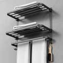22.8Inch Towel Rack for Bathroom and Lavatory Towel Hanger with Wall Mount Towel Bars 304 Stainless Steel No Drill (Collapsible Black Towel Rack)