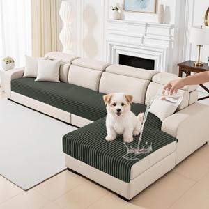 MYSKY HOME 100% Waterproof Couch Cover for Sectional Sofa, Couch Covers for Dogs Washable, Non Slip 2 Pieces Sofa Slipcover, L Shape Sofa Cover Furniture Protector for Pet, Moss Green, 35"x63"+35"x63"