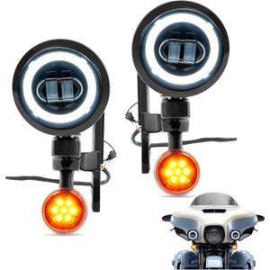 4.5" LED Spot Fog Light & LED Turn Signal Light & Fog Light Bracket Compatible with 1994-Up Harley Electra Glide Street Glide Road King FLHX FLHXXX Spotlight Lamp