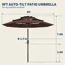 10FT Patio Umbrella 3 Tiers Outdoor Market Umbrella w/Push Button Tilt, Crank, UV and Waterproof Table Umbrella for Garden, Pool, Backyard, Deck, Lawn, Brown
