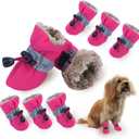 Dog Boots Paw Protectors,Small Dog Winter Boots Shoes,with Anti-Slip Sole and Plush for Warm Snow Outdoor Walking,Pack of 8(Pink+Pink,Size 6)