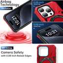 LUMARKE Strong Magnetic for iPhone 15 Pro Case - Military-Grade Drop Tested - Built-in Kickstand Shockproof Protective Phone Cover 6.1 for Women and Girls- Red