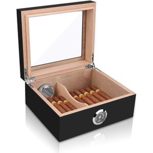 Bald Eagle Handmade Cigar Humidor, Cedar Cigar Desktop Box with Humidifier and Hygrometer, Glass Top for 25 Cigars (20-25 Cigars)