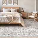 7x9 Area Rug Living Room: Washable Boho Large Neutral Vintage Soft Rugs Stain Resistant Farmhouse Non Slip Indoor Floor Carpet for Bedroom Nursery Kids Playroom Office Dining Room- Ivory Gray