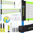 Portable Volleyball & Badminton Combo Net Set for Backyard Beach with 2 Nets (20ft and 32ft), Adjustable Poles, PU Volleyball, Aluminum Rackets and Carry Bag, Quick Setup & Durable (Black)
