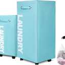 Caroeas 30-inches Rolling Laundry Basket with wheels XLarge, Collapsible Laundry hamper on Wheels Tall Thin Narrow Foldable Storage Bins for Corner