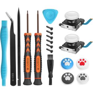 Joystick Replacement for Switch Lite  19 in 1 OEM Analog Stick Thumbstick Parts Repair Tool Kit Accessories with Y00 Triwing Screwdriver, Thumb Caps, Tweezers for OLED JoyCon Joy Con Controller (White)