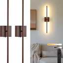 Battery Operated Wall Sconces Set of Two, 11000mAh LED Wireless Faux Walnut Finish Wall Lights with Remote, 350Rotate Dimmable Wall Lamp, 3 Color Temperatures, for Bedroom, Living Room, Hallway