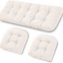 Patio Furniture Cushions Outdoor, Waterproof Wicker Chair Cushions Set of 3, 1 Loveseat & 2 Seat Pads, Thick Outdoor Replacement Cushions for Porch Lawn Bench Couch Sofa Swing, Beige