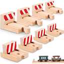 Liliful 8 Pieces Wooden Train Track Bumpers, Male and Female Bumpers Wooden Train Track Accessories, Multi Style