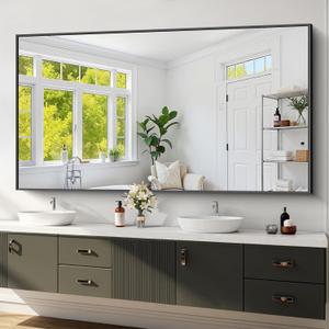 Koonmi Black Framed Bathroom Mirror - Shatterproof 36"x71" Tempered Glass, HD No Distortion, Horizontal/Vertical Mount, Modern Matte Aluminum Alloy Frame