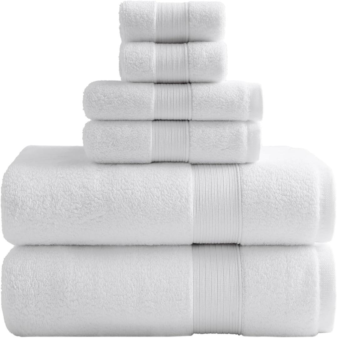 Bath Towels Set of 6 Large 27x55 Inches 650GSM Super Soft Absorbent Cotton Shower Towels for Bathroom -White,6PCS