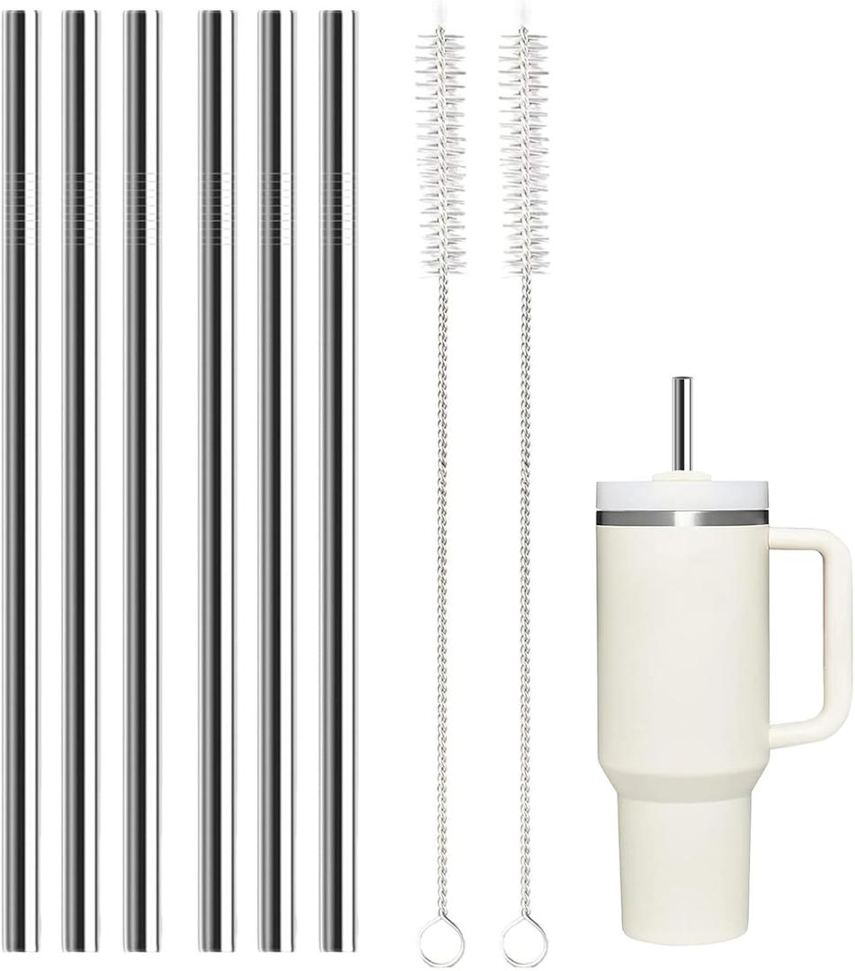 6 Pack Stainless Steel Straw Replacement 40 oz and 30ozfor Stanley Tumbler6 Straight Reusable Straws with 2 Cleaning Brush Compatible with Stanley 40oz Stanley Cup Tumbler
