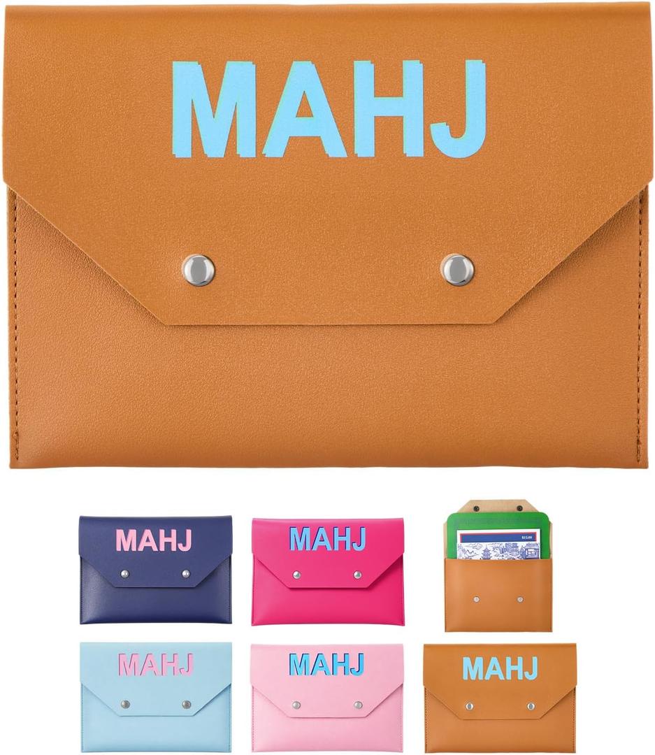 Leather Mahjong Card Clutch Holder Pouch for Cards Mahjong Accessories Protective Cover Case with Secure Closure Ideal Gift for Lover Playing Game Night(8x6 Inch,Brown)
