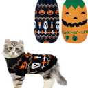 Vehomy 2Pcs Pet Halloween Sweaters Dog Halloween Pumpkin Sweater Kitten Cat Holiday Theme Turtleneck Knitwear Shirt with Pumpkin Skull Patterns Dog Puppy Halloween Costume Clothes for Small Dogs XS