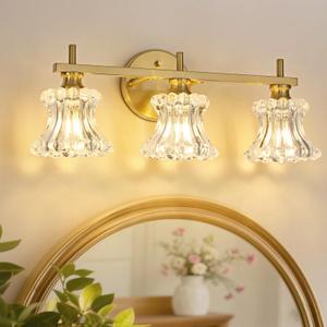 ElilyGiA Gold Bathroom Light Fixture 3-Lights Vintage Vanity Lights