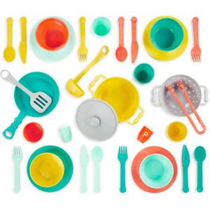 B. toys Play Kitchen Accessories Cookware, Dishes, Utensils 33 Pieces Play Set for Kids Pretend Play Toys 3+ Years Mini Chef Kitchen Set, Child-size