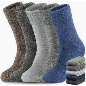 Yeblues 4 Pairs Merino Wool Socks Mens, Thick Warm Winter Socks, Hiking Socks Soft Casual Socks for Men