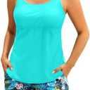 Tempt Me Two Piece Tankini Swimsuits for Women Tummy Control Bathing Suit with Shorts Athletic Two Side Pockets Swimwear, Size M