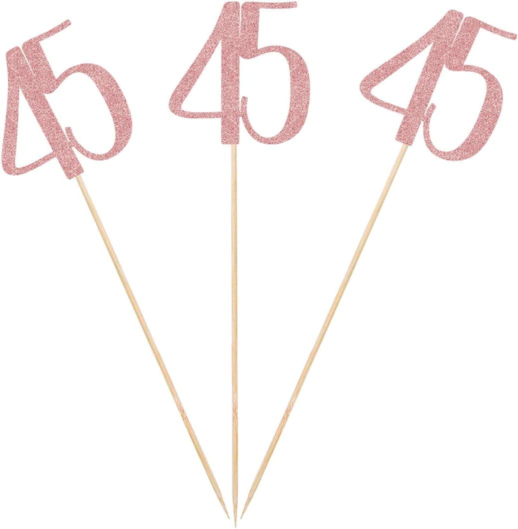 Rose Gold 45th Glitter Birthday Centerpiece Sticks, 12-Pack Number 45 Table Topper Anniversary Party Decorations