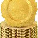 50 Pack Round Gold Charger Plates 12.6 Inch Plastic Gold Reef Charger Plates Decor Round Floral Charger Plates for Wedding Party Dinner Event Birthday and Holiday Decoration (Reef Gold)