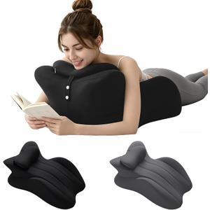 Memory Foam Ergonomic Wedge Pillow, 27° Angled Bed Wedge Body Position Pillow for Reading Sleeping & Resting, Neck Support Pillow Back Cushion with Non-Slip Pillowcase (Black)