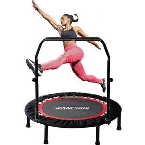 Kanchimi 40" 48" Folding Mini Fitness Indoor Exercise Workout Rebounder Trampoline with Handle, Max Load 330lbs (Black)