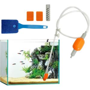 PINVNBY Aquarium Vacuum Gravel Cleaner Kit Manually Fish Tank Cleaner with Cleaning Brush & Suction Cup Fish Tank Water Changer Aquarium Siphon Sand Cleaning for Small Fish Tank