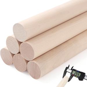 6PCS Dowel Rods Wood Sticks, 1x12 Inch Unfinished Round Wooden Hardwood Sticks for Arts, DIY, Crafts, Tiered Cake Support and Wedding Ribbon Wands