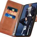 SUANPOT Compatible with iPhone 16 Pro Max 6.9" Wallet case with RFID Blocking Credit Card Holder,Flip Book PU Leather Protective Cover Women Men for Apple 16 Pro Max Phone case Light Brown