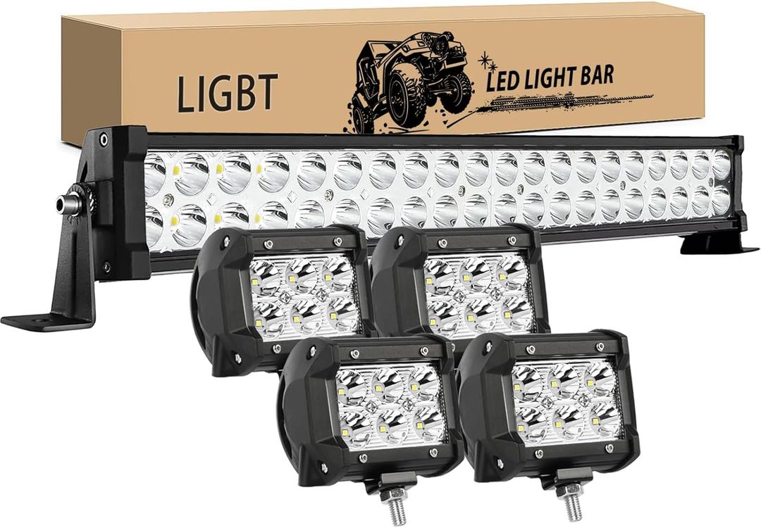 LIGBT 21 Inch LED Light Bar 126W, 4x 18W Spot LED Pods, Off Road Lights, Fog Lights for 4x4 Truck ATV UTV Tractor Trailer Boat