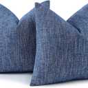 decorUhome Chenille Decorative Throw Pillow Covers 18x18 Set of 2, Farmhouse Textured Square Neutral Solid Accent Pillow Covers for Couch Sofa Bed Living Room Home Decor, Navy Blue