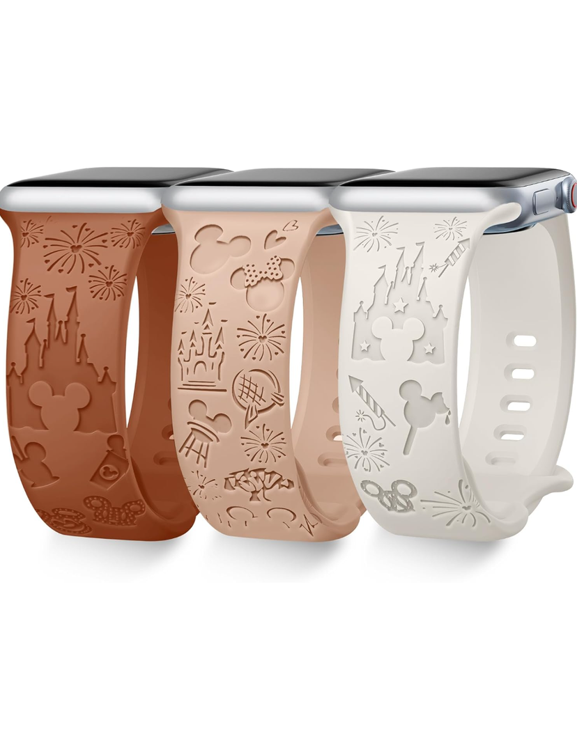 3 Pack Cartoon Engraved Band Compatible with Apple Watch Bands 44mm 45mm 42mm Women,Cute Pattern Strap Soft Silicone Wristbands for iWatch Series 8 7 6 SE 5 4 3 2 1 Ultra