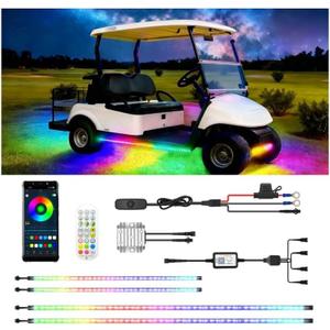 4 Pcs RGB+IC Golf Cart Underglow Light Strip, 12V-80V Dream Color Chasing Golf Cart Underbody Light with Remote and APP Control, Voltage Reducer Included, Music Sync for EZGO Yamaha Club Car