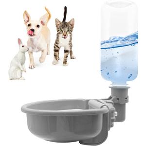 VANNON 16oz Pet Water Bottle, Gravity Dog Water Bowl Dispenser for Cage, Anti-Overflow Water Dispenser for Small Dogs, Cats, Rabbits and Other Small Animals, BPA Free, Grey