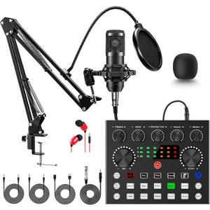 Podcast Equipment Bundle, BM-800 Mic Kit with Live Sound Card, Podcast Microphone Bundle with Studio Microphone, Recording Studio Equipment for Live Streaming, Broadcasting with Phone/PC/Laptop