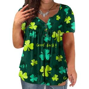 VISLILY Women Plus-Size Tops V Neck T Shirts Casual Summer Tunics Tee (Green_sp012)