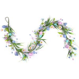 5 ft Spring Easter Garland Decor for Mantle,Artificial Daisy Easter Egg Decorative, Farmhouse Spring Decorations, Front Door, Wall, Wedding, Easter, Spring(Blue&Pink)