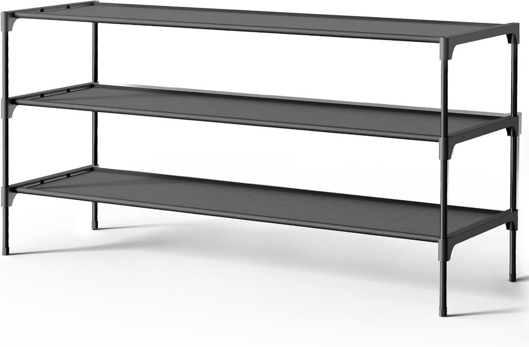 Kitsure Shoe Rack - Non-Woven Shoe Rack Shelf, Shoe Organizer for Closet, Entryway, Garage & Corridor, Stackable Shoe Shelves, 36.2" Wide - 3 Tier, Black